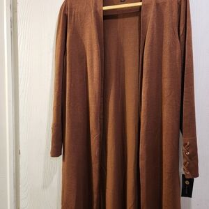 JM Collection NWT Brown Long Open Duster Cardigan Cognac Color SIze L
